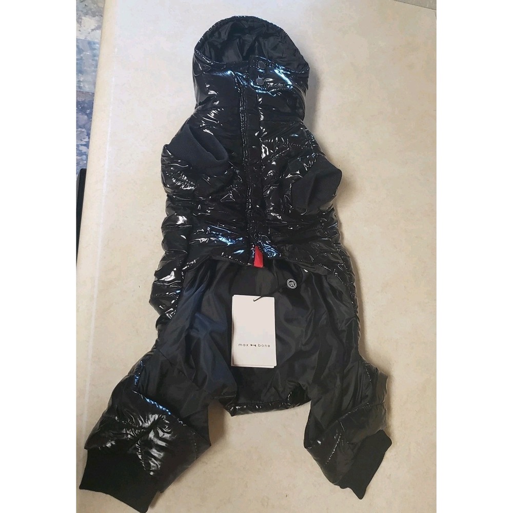Maxbone Dog Black Lu Ski Suit Size Medium Puffer Glossy Black Removed Hood Snap